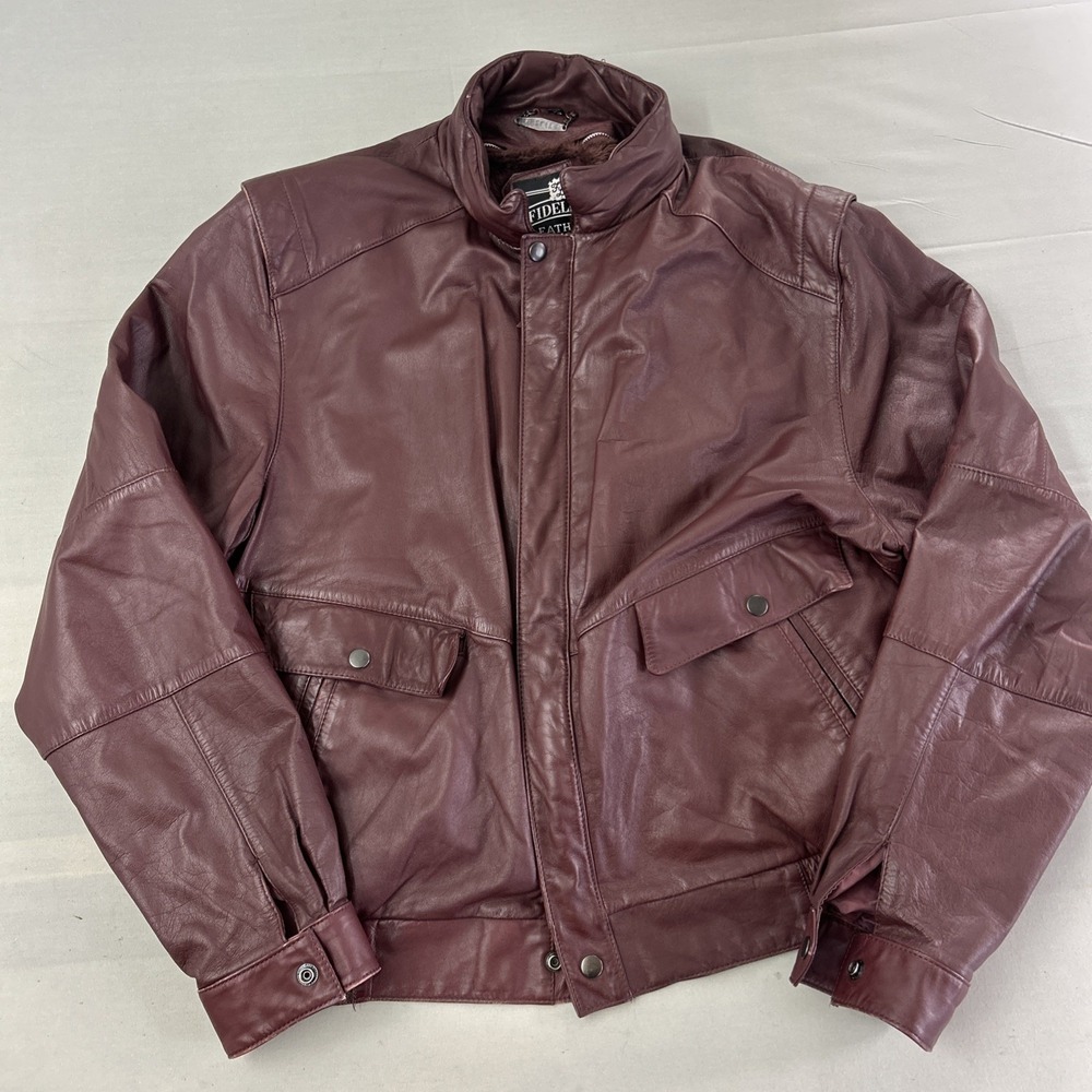 Vintage 80s 90s Fidelity Leathers Red Brown Leather Bomber Jacket Sz 48 Korea